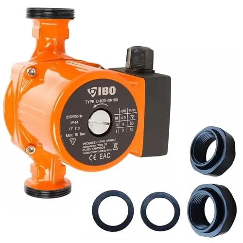 IBO Umwälzpumpe Heizungspumpe 25-40 180 230V - Thermostate mit drei Geschwindigkeitsstufen und einem Nenndruck von 10 bar, ideal für effiziente Heizungsanlagen und Medientemperaturen von +5°C bis +110°C.
