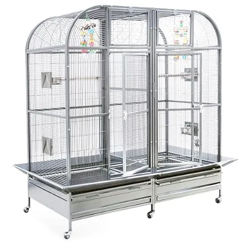 Montana Cages Sittichvoliere XXL Palace II - Platinum - Vogelkäfige mit Trennwand für individuelle Abteile, ideal für Finken, Kanarien und Sittiche. Größe: 163 x 81 x 185 cm, ungiftige AVILON(R)-Pulverbeschichtung für die Sicherheit Ihrer Vögel.