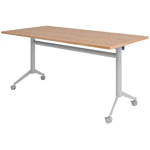 Hammerbacher Klapptisch fahrbar 160x80cm - Nussbaum - Kinderschreibtisch mit um 90° kipptischer Platte, einfache Bedienung und 4 feststellbaren Doppelrollen für flexibles Arbeiten.