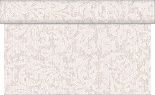 Sovie Home Tischläufer MIKA in Hellbraun, 40cm x 4,80m, 1 Stück, aus Linclass® Airlaid, alle 30cm perforiert, Ton-in-Ton Ornamentdesign, stilvoll & hochwertig