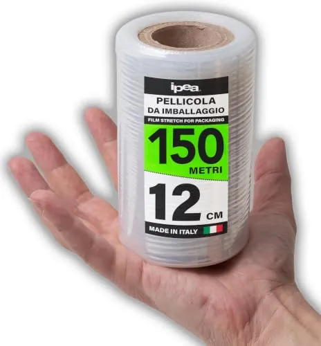 IPEA Stretchfolie Transparent Strechfolienrolle für Verpackungen – 150 Meter x 12 cm – Made in Italy – Rolle zum Schutz, Verpackung von Gegenständen beim Transport – Wickelfolie - Reißfest