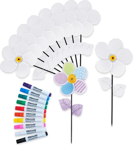 Betzold Bastelnaturmaterial Bastelset Windrad-Blumen - Kreative Windräder selbst gestalten - Basteln, ideal für Kinder ab 3 Jahren, fördert Kreativität und motorische Fähigkeiten beim Gestalten bunter Windräder.