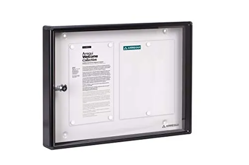 ARREGUI PAN-44 Aluminium Schaukasten für 2 DIN A4 Blätter - Magnetische Infotafel für Gemeinschaftsräume, wetterfest und sicher mit Schlüsselschloss. Inklusive 8 Magnete für eine einfache Anbringung von Informationen.