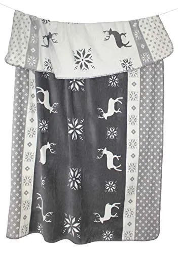 Kuscheldecke Winter Hirsch 150x200 cm – Baumwollmischung in grau von Moon