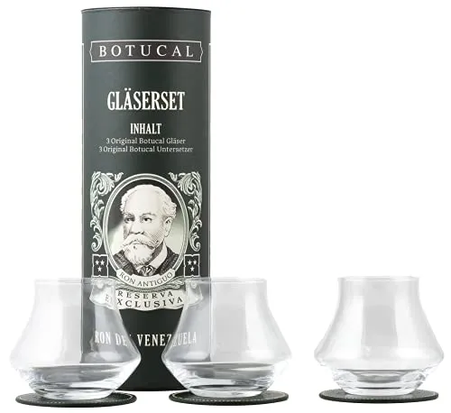Botucal-Botucal Botucal-Geschenkset, Blechgläser-Set – Botucal-Dose, 3 x Filzuntersetzer, 3 x Rum-Bechergläser