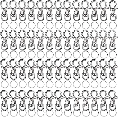 LEOBRO 120Stück Schlüsselring-Set, 60 Stück Karabiner Schlüsselanhänger und 60 Stück Schlüsselringe, Silber
