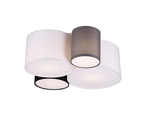 TRIO Leuchten Deckenleuchte Hotel 4-flammig - Moderne Deckenlampe mit bunten Stoffschirmen in Weiß, Schwarz und Grau, ideal für stilvolle Räume. Höhe 21,5 cm, Breite 50,5 cm, ohne Leuchtmittel.