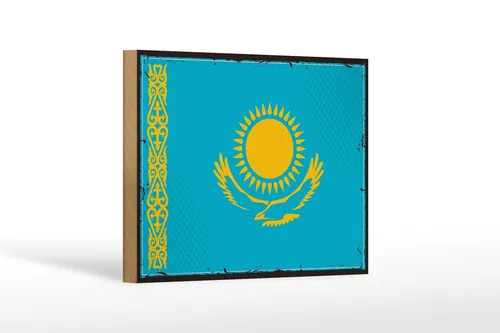 Holzschild Flagge Kasachstans 18x12 cm Retro Kazakhstan Deko Schild