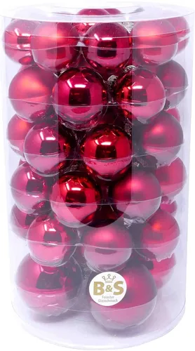 Weihnachtskugel-Set Glas 46-teilig - Rot Mix - Christbaum- & Feiertagsschmuck, 3 verschiedene Größen, ideal für eine festliche Dekoration und ein einheitliches Weihnachtsambiente.