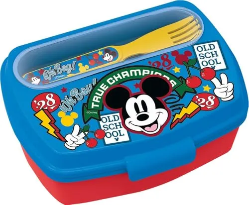 Tataway Mickey Mouse Sandwichbox mit Besteck — Lunchbox für Kinder — robuste Lunchbox aus Kunststoff — mikrowellengeeignet — offizielles Disney-Produkt