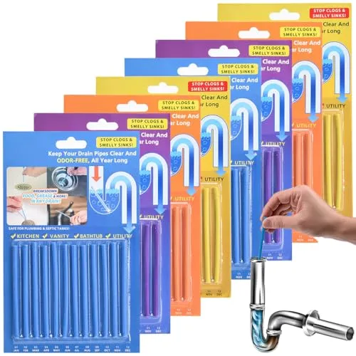 Saijer Abflussreiniger Sticks,96 Stück Enzymreiniger Rohrreiniger WC Reiniger Rohrreinigungsstab Abfluss Rohrreinigung Effizient Löst Verstopfungen für Badewanne Pipeline Küche Spülbecken(4 Farben)