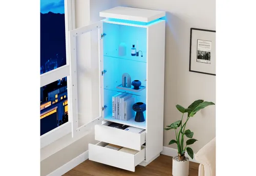 Stilvora Vitrine Weiß mit LED-Beleuchtung, 60x171x40 cm