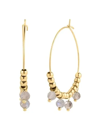 Eastside Damen Creolen aus Edelstahl gelbvergoldet 14 Karat mit Labradorit grau