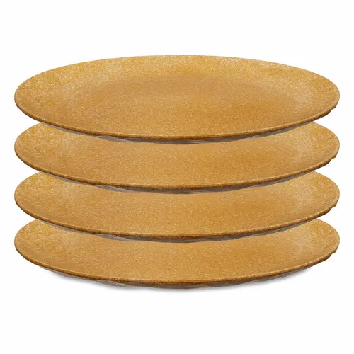 KOZIOL Teller Club Plate 4er-Set Nature Wood - Stapelbare Teller aus Kunststoff-Holz-Mix im modernen Design, perfekt für Indoor und Outdoor, spülmaschinengeeignet und ideal für jede Gelegenheit.