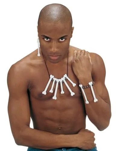 W WIDMANN MILANO Party Fashion 2310P - Schmuckset Knochen, Steinzeit, Kette, Armband, Ohrringe, Faschingskostüme, Epoche, Modeschmuck