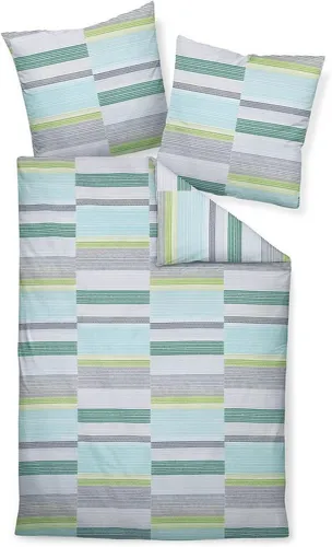 Janine Bettwäsche Tango, Grün-Grau, 135x200 cm in blau von Janine