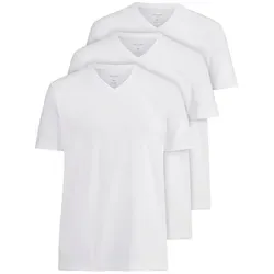 OLYMP Herren T-Shirt 3er Pack, V-Ausschnitt, modern fit, Gr. S, weiß - Kombistarkes T-Shirt aus reiner Baumwolle im 3er-Pack. Angenehmer Schnitt für Arbeit und Freizeit, ideal für vielseitige Outfits.
