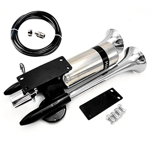 YIYIDA Auto Schiffshorn - Lautes Doppelrohrhorn für LKW und Motorräder - Hupen & Signalhörner - Robust und wetterfest mit Edelstahl-Gastank für klaren, lauten Klang. Ideal für 12V und 24V Fahrzeuge, sorgt für Sicherheit und Aufmerksamkeit auf der Straße.