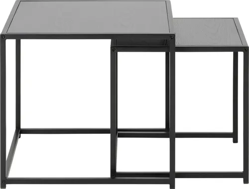 Mid.you Satztisch 2-teilig, Schwarz, Metall & Holzwerkstoff - Elegantes Beistelltisch-Set aus modernem Stahl in mattem Schwarz, ideal für stilvolle Wohnzimmer. Flexibel anzuordnen und platzsparend untereinander zu verstauen.