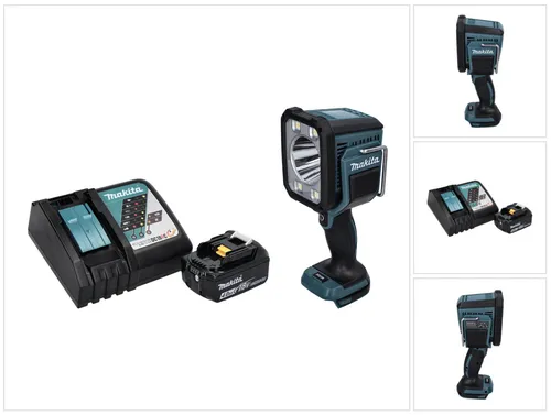 Makita DML 812 Akku LED Handstrahler - Arbeitsleuchten mit 1250 lm Helligkeit und 640 m Reichweite, robust und spritzwassergeschützt – ideal für Baustellen und Outdoor-Einsätze.
