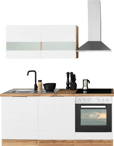 KOCHSTATION Küchenzeile KS-Luhe, 180 cm breit, wahlweise mit oder ohne E-Geräten, gefräste MDF-Fronten