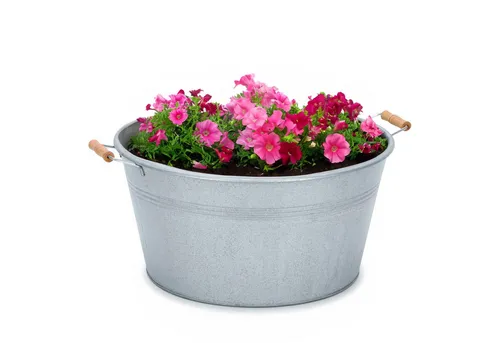 matches21 HOME & HOBBY Blumentopf Große Zinkwanne mit Holzgriffen als wetterfeste Deko-Schale 50 cm (1 St), Metall-Schale für Draußen als Garten Pflanzschale Solarbrunnen