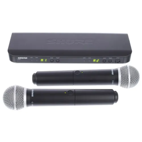 Shure BLX288/PG58 Combo S8 - Dual UHF Wireless System - Mikrofone: Professionelles Dual UHF Wireless-System mit 2 PG58 Handsendern, ideal für Live-Performances, mit Quick-Scan-Funktion und Mikroprozessor-gesteuertem Antennen-Diversity.