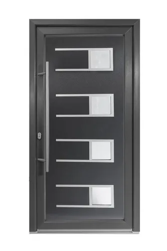 SN Deco Haustür Efraim mit Edelstahlstoßgriff und Türknopf - Hochwertige Hauseingangstür mit modernem Design, thermisch getrennter Alu-Bodenschwelle und robuster 5-fach-Verriegelung für optimale Sicherheit.