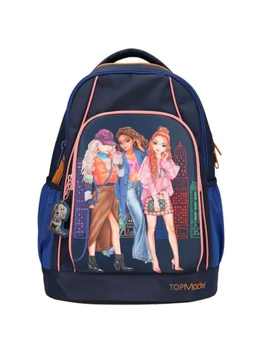 Depesche 12565 TOPModel City Girls - Dunkelblauer Schulrucksack mit Model-Motiv, 3 geräumige Fächer und verstellbare Träger für optimalen Tragekomfort
