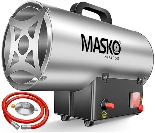 Masko® Gasheizgebläse Gasheizer Heizkanone Gasheizstrahler 15 KW Bauheizer Gas Heizgerät heizstrahler Heißluftgenerator inkl. Gasschlauch & Druckminderer Heizgebläse für handelsübliche Gasflaschen