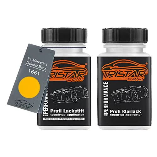 TRISTARcolor Autolack Lackstift Set für Mercedes/Daimler Benz 1661 Goldgelb Basislack Klarlack je 50ml