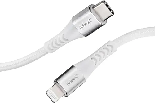 Intenso USB-C auf Lightning Kabel C315L – iPhone Schnellladekabel bis 27W Power Delivery, MFi zertifiziert, Nylon Ladekabel & Datenkabel 480 Mbit/s für Apple iPhone 14/13/12/11, iPad, weiß, 150 cm
