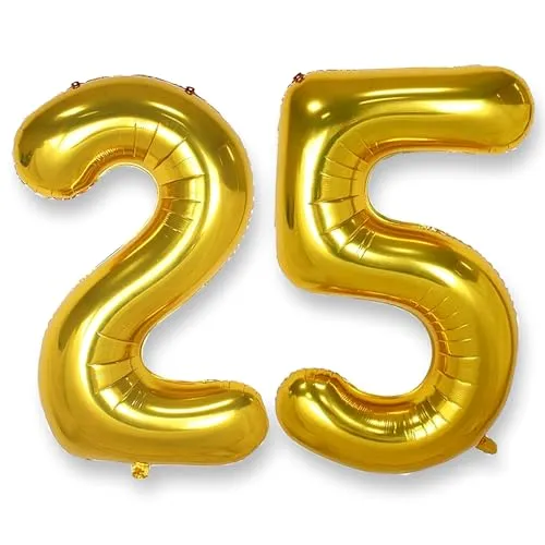 AULE Luftballon Zahl 25 Gold 40 Zoll Folienballon Helium 0-60 Helium