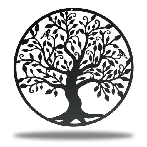 bowarepro Metall Baum des Lebens Wanddeko, Lebensbaum 28x28cm, Wandbehang Stammbaum Wandskulpturen, für Balkon Terrasse Innen Außen (Mit Schrauben und Expansionsrohre, einfache Installation)