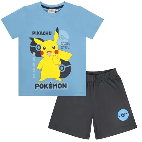 Pokemon Pyjama kurzer Schlafanzug für Kinder (116, Blau-Schwarz) - Trendiger Pokemon Schlafanzug aus 100% Baumwolle, bequem und perfekt sitzend durch elastischen Bund. Offizielle Pokémon Kollektion mit coolen Designs von Pikachu und Freunden für süße Träume.