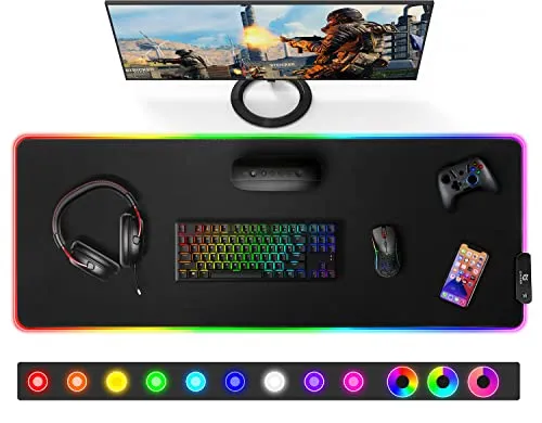 Gimars Gaming Mauspad, 12 LED Beleuchtungsmodi RGB Mousepad XXL, 800x300x5mm, Groß Desk Mat Gaming Zubehör mit wasserdichte Oberfläche, 5mm Rutschfester Gummifuß für PC Tastatur