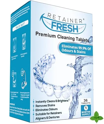 Retainer Reinigungstabletten – 36 Tabletten Retainer frisch, halten Sie Ihre Retainer und fleckenfrei – Retainer Reiniger Tablette, Mundschutz, gebissreiniger tabs, zahnschiene