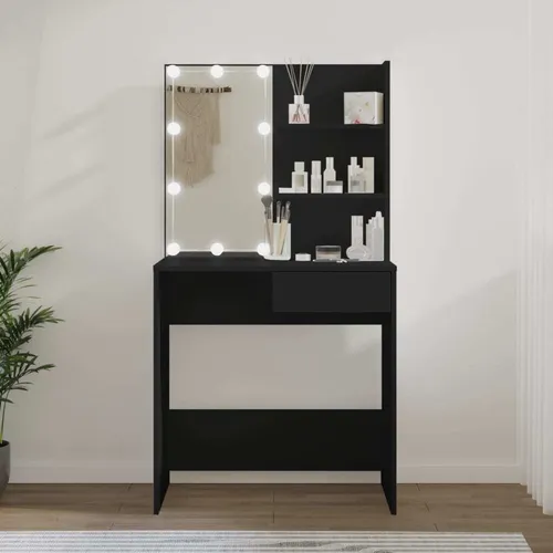The Living Store Schminktisch mit LED-Leuchten Schwarz 74,5x40x141 cm