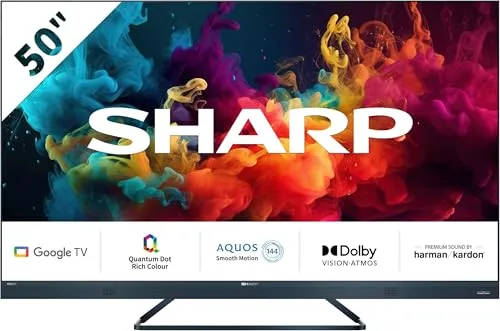 SHARP 50FQ5EG Quantum Dot Google TV - 126 cm (50 Zoll) 4K Ultra HD QLED, rahmenloses Design mit Dolby Atmos und Dolby Vision IQ für beeindruckende Bild- und Tonqualität