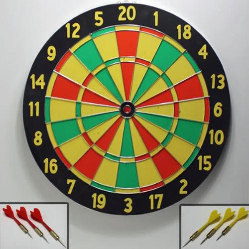 LHS Dart Spiel Dartscheibe Dartboard Holz 2 Seiten bespielbar 6 Wurfpfeile Darts