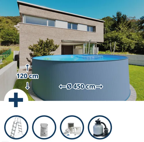 Stahlwandpool Set (5-teilig) rund 450x120cm – Anthrazit