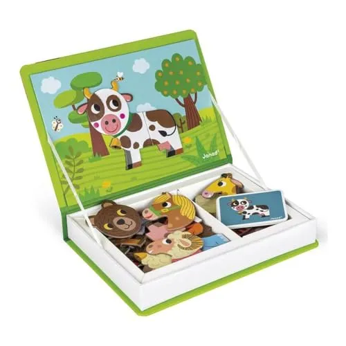 Janod MagnetiBook Animals - Lernspiel für Kinder - Magnetisches Lernspielzeug zur Förderung von Feinmotorik und Kreativität. Ideal für Kinder ab 3 Jahren mit 30 Magneten und 10 Modellkarten für endlosen Spielspaß!