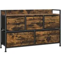 Homcom Kommode Braun 98x63x29 cm - Stilvolle Kommode für Wohnzimmer oder Schlafzimmer mit robustem Stahlrahmen und industriellem Design. Ausgestattet mit herausnehmbaren Stoffschubladen für optimalen Stauraum.