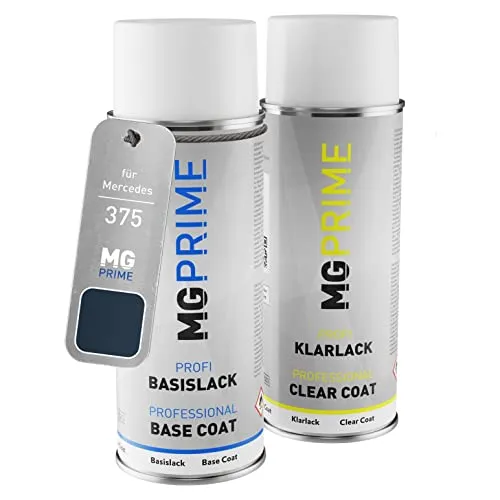 MG PRIME Autolack Sprühdosen Set für Mercedes 375 Atollblau Metallic Basislack Klarlack Spraydose 400ml