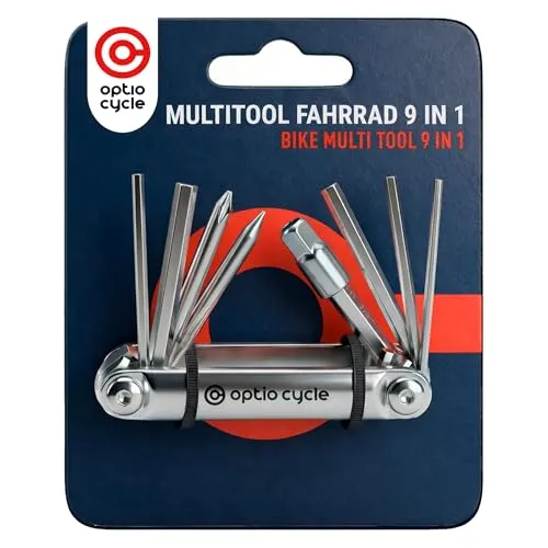 Optio Cycle Fahrrad Multitool Klein 9-in-1 – Mini Multitool Fahrrad Werkzeugset Unterwegs | Multifunktionswerkzeug für MTB, Rennrad, E-Bike, Grave | Multi Tool Bike