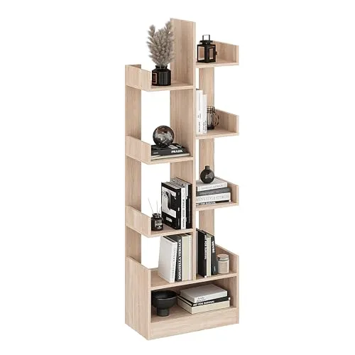 KOMTO Bücherregal in Baumform - 9 Ebenen für kreative Aufbewahrung - Bücherregal für Wohnzimmer und Kinderzimmer, bietet zuverlässige Wandmontage und schützt vor Umkippen. Ideal für kleine Räume und vielseitig einsetzbar.