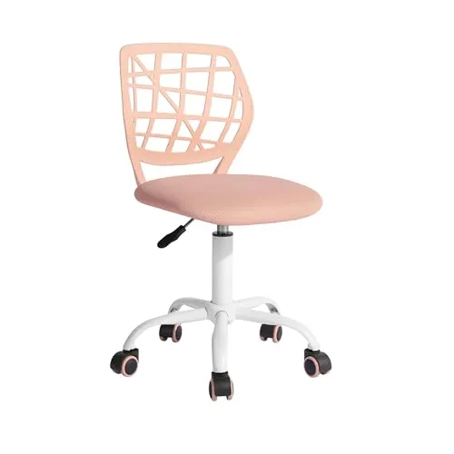 FurnitureR Esszimmer-Drehstühle, 1PC Küchenstuhl, gepolsterter Stuhl, Drehstuhl, bequemer Stuhl mit Rädern, Rückenlehne, armloser Stuhl für Esszimmer, Wohnzimmer, Pfirsich rosa