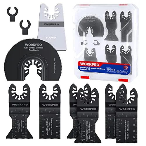 WORKPRO Multitool Sägeblätter Set 10tlg., Universelles Multitool Zubehör für Oszillierwerkzeug, Oszillierende Sägeblätter Kit aus Kohlenstoffstahl, Schneiden von Holz, Nägeln, Metall