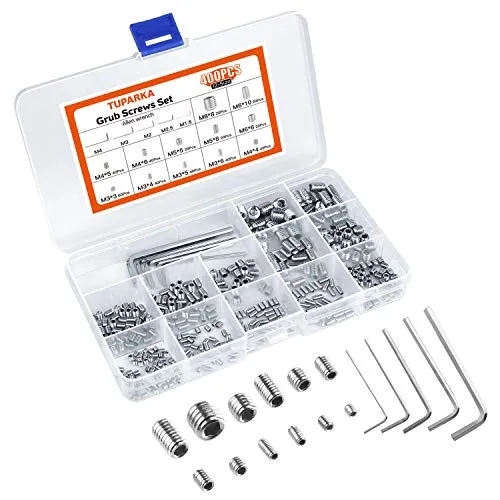 Tuparka 400Pcs madenschrauben edelstahl Set M3 M4 M5 M6 M8 Stainless Steel Hexagon Set Screw with Key in PP Box