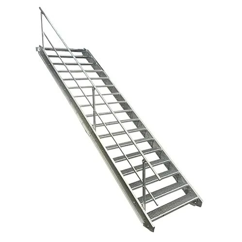 Stufen Stahltreppe mit einseitigem Geländer/Breite 70cm Geschosshöhe 282-350cm / Robuste Außentreppe/Wangentreppe/Stabile Industrietreppe für den Außenbereich/Inklusive Zubehör 17
